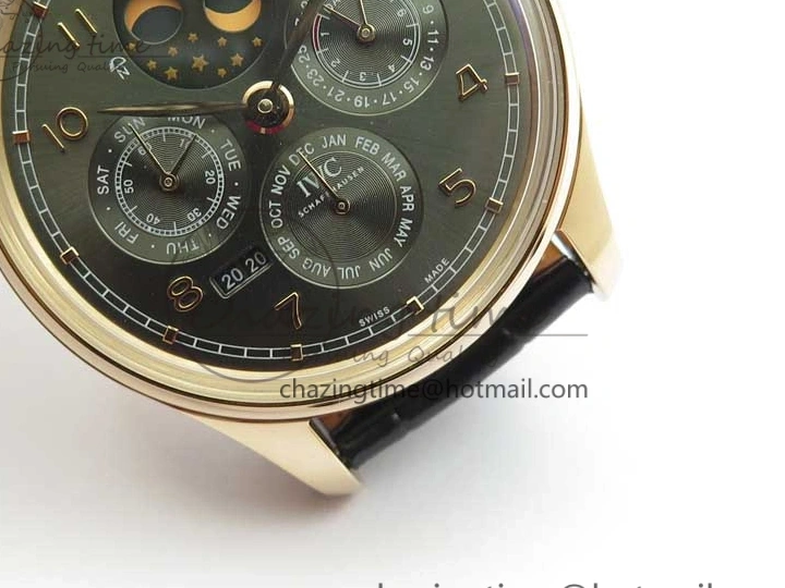 MIROTIME 0427 Elegant Portugieser Perpetual Calendar IW503302 RG V9F 1:1 Best Edition Gray Dial on Black Leather Strap A 7096